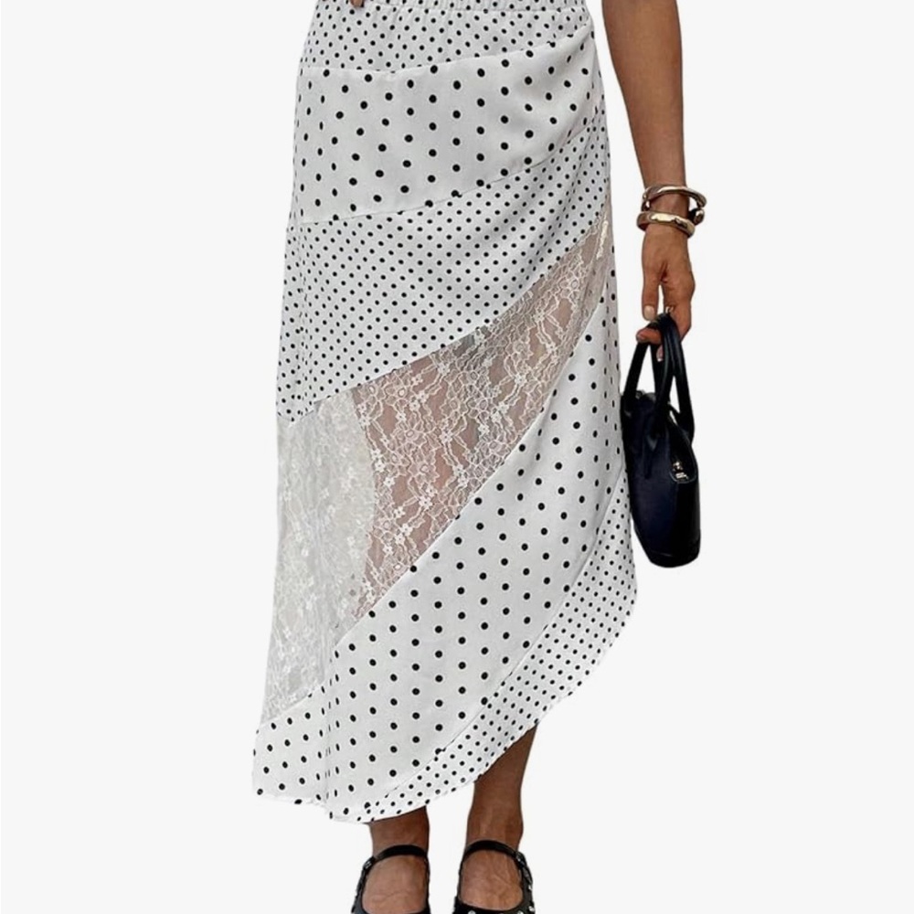 Polka Dot Lace Panel Skirt